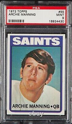 1972 Topps #55 Archie Manning ROOKIE RC PSA 9 MINT New Orleans Saints & Ole Miss
