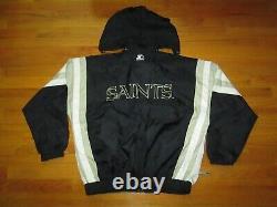 1990s Vtg New Orleans Saints Retractable Hoodie Starter Wind Breaker jacket L