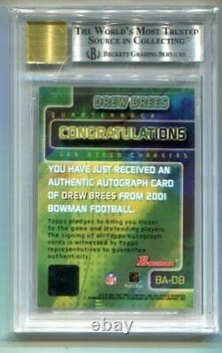 2001 Bowman Drew Brees Certified Autograph RC BGS 9 Mint SAINTS (CBF)