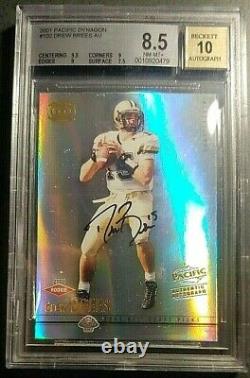 2001 Drew Brees AUTO Rookie 180/199 Pacific Dynagon Refractor #102 BGS 8.5 / 10