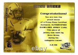 2001 Drew Brees Press Pass Auto RPA RC /25 Patch Game Used Signed Rookie GU SSP