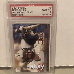 2001 Drew Brees RC #2 Pacific All Rookie Team PSA 10 MINT, Saints Purdue POP 1