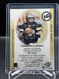 2001 Press Pass! Drew Brees! Rc! On-card Autograph! New Orleans Saints