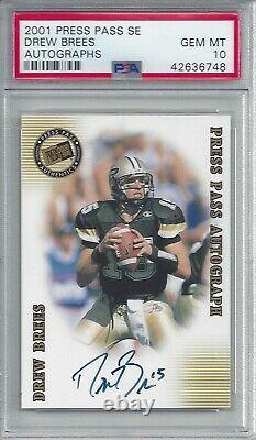 2001 Press Pass SE Autographs Drew Brees Rookie Auto PSA 10