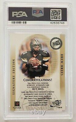 2001 Press Pass SE Autographs Drew Brees Rookie Auto PSA 10