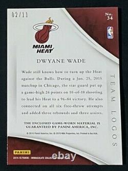 2014-15 IMMACULATE DWYANE WADE JUMBO TEAM LOGO SP PATCH #d 2/11 RARE HEAT RELIC