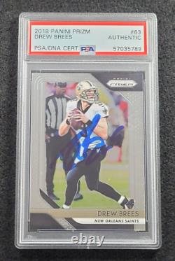 2018 DREW BREES Signed Panini Prizm Football Card-NEW ORLEANS SAINTS-PSA