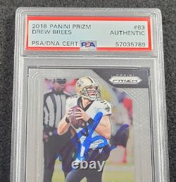 2018 DREW BREES Signed Panini Prizm Football Card-NEW ORLEANS SAINTS-PSA