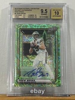 2019 Panini National Convention VIP Party Neon Green Drew Brees Auto /10 BGS 9.5