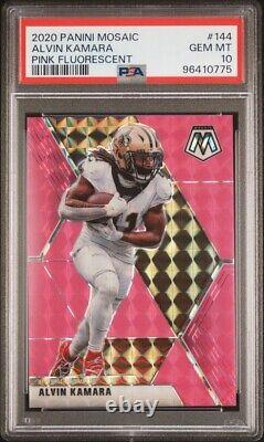 2020 Panini Mosaic Alvin Kamara Pink Fluorescent /10 PSA 10 New Orleans Saints