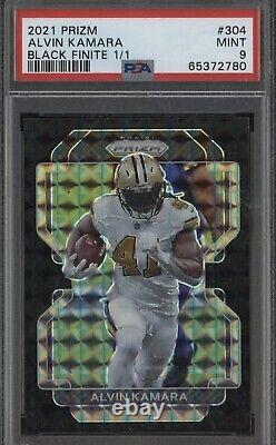 2021 Panini Black Finite Prizm #304 Alvin Kamara New Orleans Saints 1/1 PSA 9