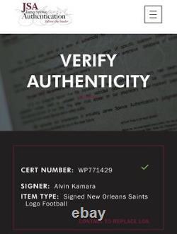 Alvin Kamara Signed Saints Logo Football Jsa Authenticity