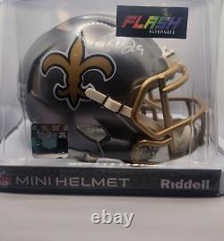 DREW BREES Autographed Flash Mini Helmet SILVER INK Beckett NEW ORLEANS SAINTS