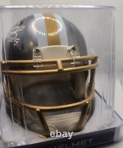 DREW BREES Autographed Flash Mini Helmet SILVER INK Beckett NEW ORLEANS SAINTS