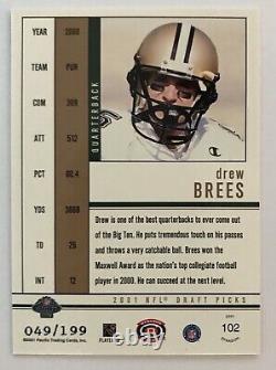 DREW BREES RC 2001 Pacific Dynagon #102 ROOKIE AUTOGRAPH #049/199 Auto SAINTS