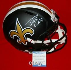 DREW BREES saints signed full size FLAT BLACK helmet Beckett GTSM Holo COA 1