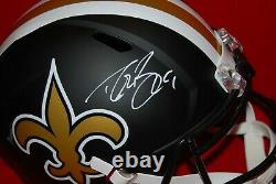 DREW BREES saints signed full size FLAT BLACK helmet Beckett GTSM Holo COA 1