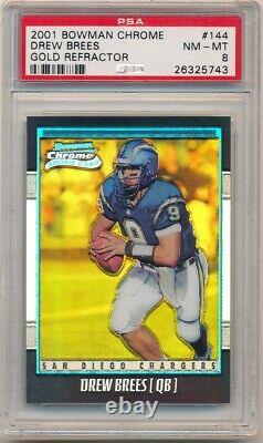 Drew Brees 2001 Bowman Chrome #144 Rc Rookie Gold Refractor Sp #/99 Psa 8 Nm-mt