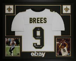 Drew Brees Autographed & Framed White Saints Jersey Beckett COA D14