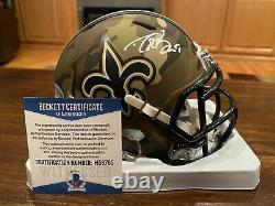 Drew Brees Autographed New Orleans Saints CAMO Mini Helmet Witness Beckett GTSM