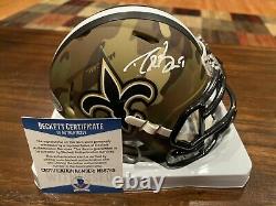 Drew Brees Autographed New Orleans Saints CAMO Mini Helmet Witness Beckett GTSM