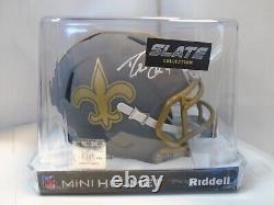 Drew Brees Signed New Orleans Saints Slate Speed Mini Helmet Beckett Auth 9