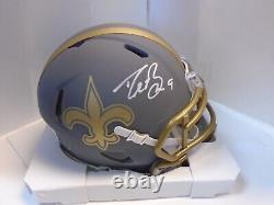 Drew Brees Signed New Orleans Saints Slate Speed Mini Helmet Beckett Auth 9