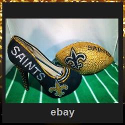 Handmade NFL New Orleans Saints Rawling Rhinestone Bling Football, Swarovski Mix