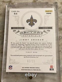 Jimmy Graham Auto'd Panini Nat'l Treasures 2013-New Orleans Saints #2/15 3-Color