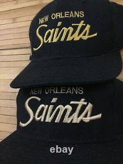 Lot 2 Vintage New Orleans Saints Sports Specialties Wool Script Snapback Hats
