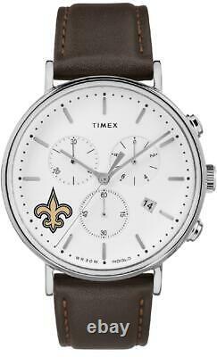 Mens New Orleans Saints Watch Chronograph Leather Band Watch
