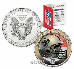 NEW ORLEANS SAINTS 1 Oz American Silver Eagle $1 U. S. NFL COIN! COA & STAND