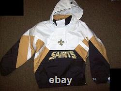 NEW ORLEANS SAINTS Limited Ed NFL Starter Hooded Half Zip Pullover Jacket WHITE