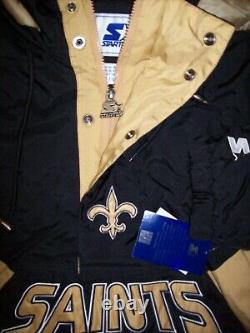 NEW ORLEANS SAINTS NFL Starter Hooded Half Zip Pullover Jacket BLACK & TAN 3XL