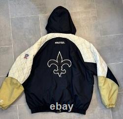 NEW ORLEANS SAINTS NFL Starter Hooded Zip Jacket BLACK/WHITE & TAN -XXL