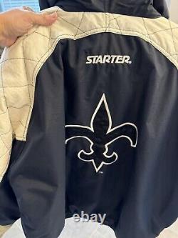 NEW ORLEANS SAINTS NFL Starter Hooded Zip Jacket BLACK/WHITE & TAN -XXL