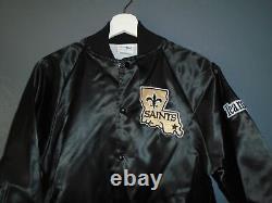 NEW ORLEANS SAINTS Satin Bomber Jacket VTG 80s Chalk Line Black USA Mens NEW Sm