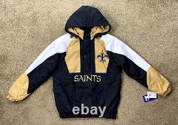 NEW ORLEANS SAINTS Starter Hooded Half Zip Jacket TAN/BLACK S M L XL 2X