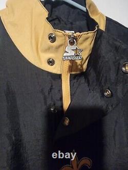 NEW ORLEANS SAINTS Starter Hooded Half Zip Jacket Tan/Black Size MEDIUM