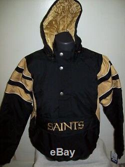 NEW ORLEANS SAINTS Starter Hooded Half Zip Pullover Jacket 3X 4X 5X BLACK w GOLD