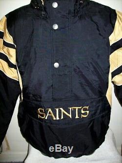 NEW ORLEANS SAINTS Starter Hooded Half Zip Pullover Jacket 3X 4X 5X BLACK w GOLD