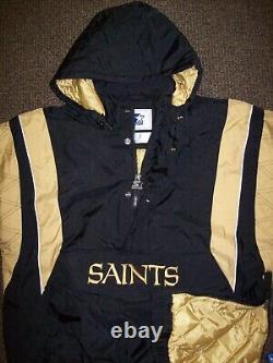 NEW ORLEANS SAINTS Starter Hooded Half Zip Pullover Jacket 4X 5X BLACK w GOLD