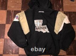 NEW ORLEANS SAINTS Vtg 1990s Hoodie Hood STARTER Pull Over jacket coat jersey L