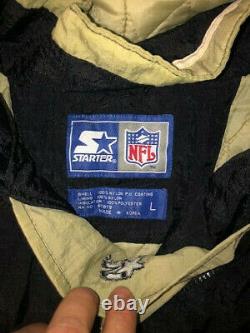 NEW ORLEANS SAINTS Vtg 1990s Hoodie Hood STARTER Pull Over jacket coat jersey L