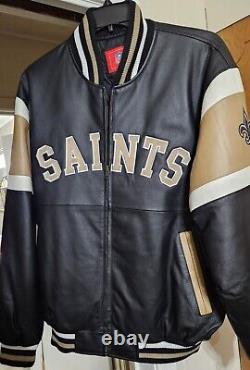 NEW Vintage New Orleans Saints NFL Leather Jacket Mens Sz Large Real Leather