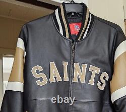 NEW Vintage New Orleans Saints NFL Leather Jacket Mens Sz Large Real Leather