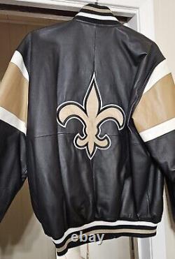 NEW Vintage New Orleans Saints NFL Leather Jacket Mens Sz Large Real Leather