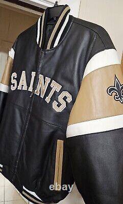 NEW Vintage New Orleans Saints NFL Leather Jacket Mens Sz Large Real Leather