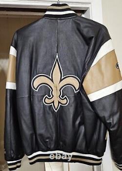 NEW Vintage New Orleans Saints NFL Leather Jacket Mens Sz Large Real Leather