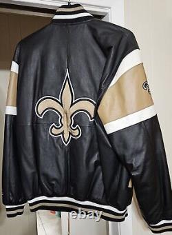 NEW Vintage New Orleans Saints NFL Leather Jacket Mens Sz Large Real Leather